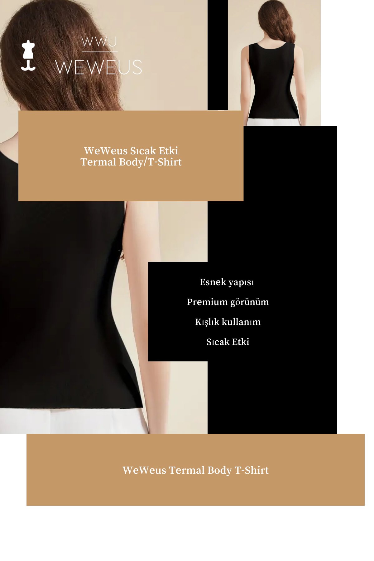 WeWeus Kadın Lüks Siyah Termal İçlik Askılı Atlet Body Tişört