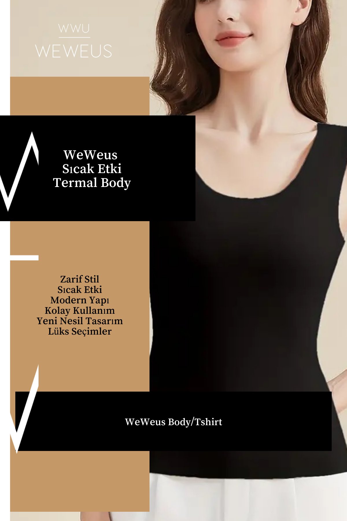 WeWeus Kadın Lüks Siyah Termal İçlik Askılı Atlet Body Tişört