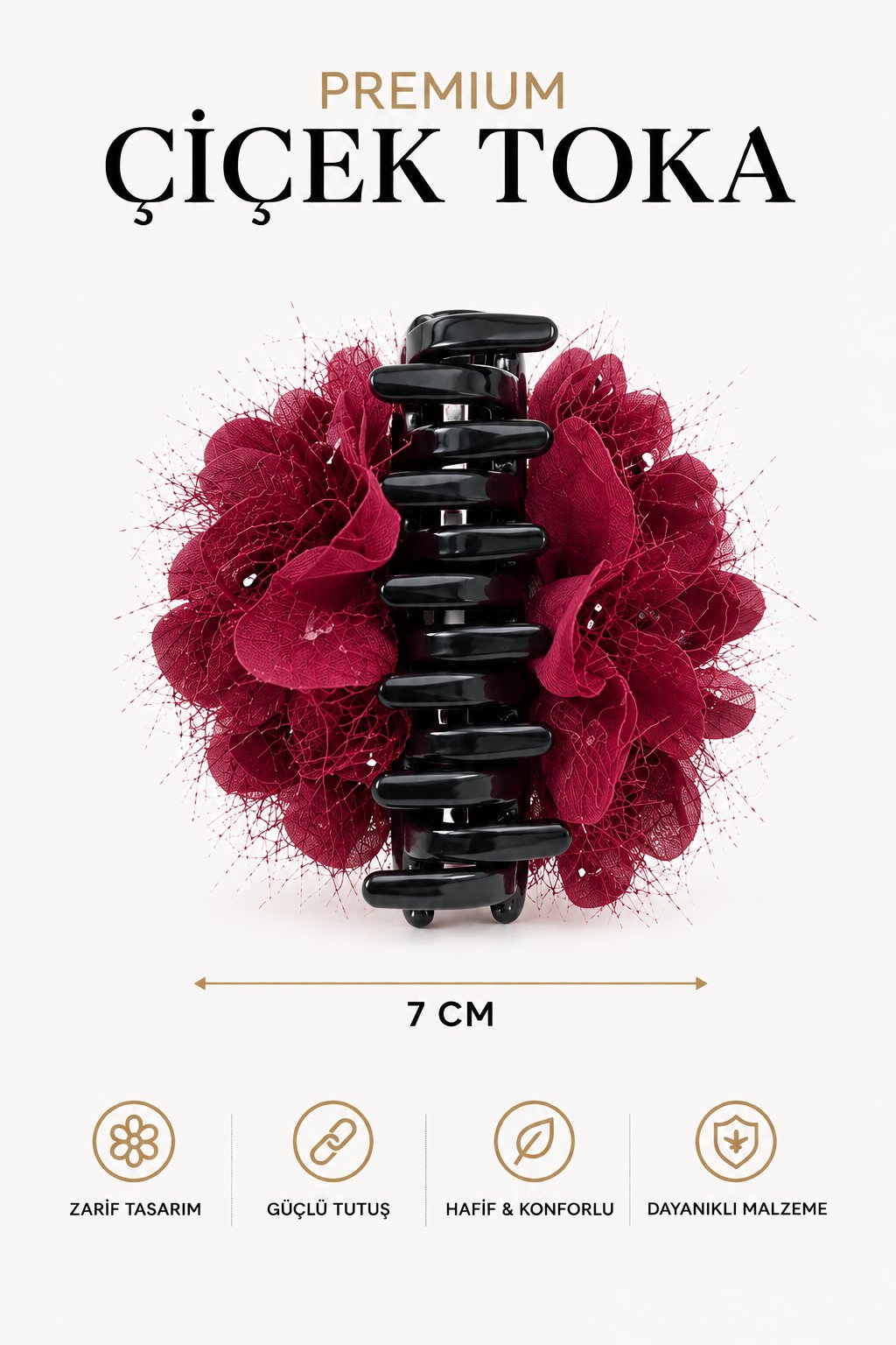 WeWeus Kadın Premium Bordo Çiçek Toka