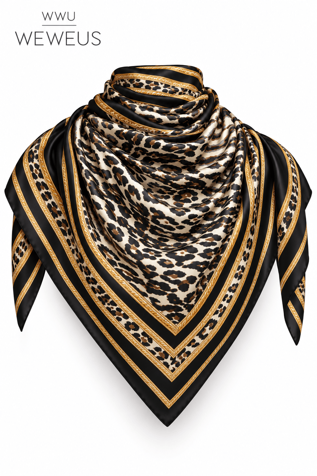 WeWeus Koyu Leopar Desen İnce Omuz Şalı & Fular 90x90 cm