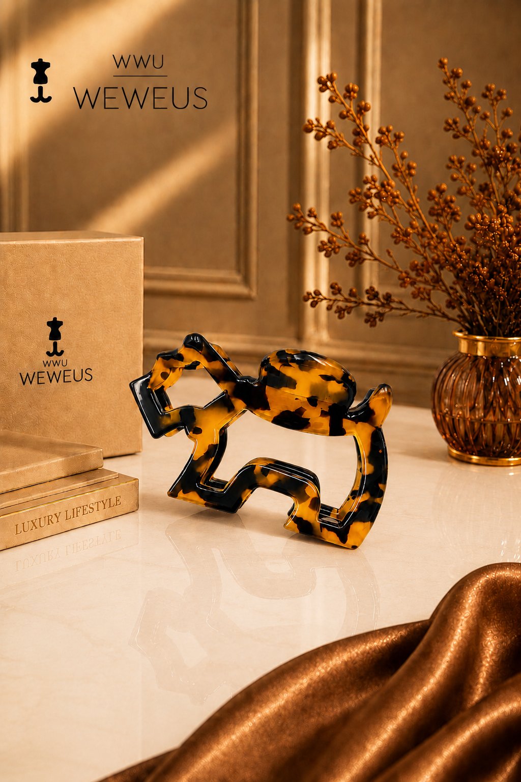 WeWeus Koyu Renk Leopar Desenli Premium Köpek Şekilli Kemik Mandal Toka