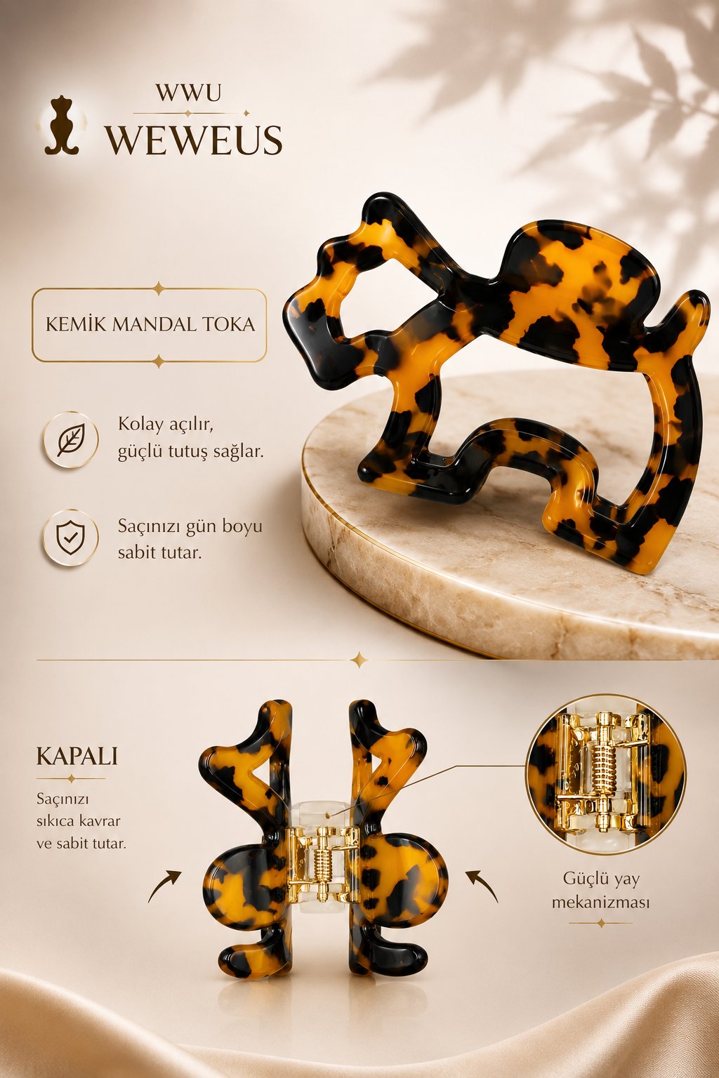 WeWeus Koyu Renk Leopar Desenli Premium Köpek Şekilli Kemik Mandal Toka