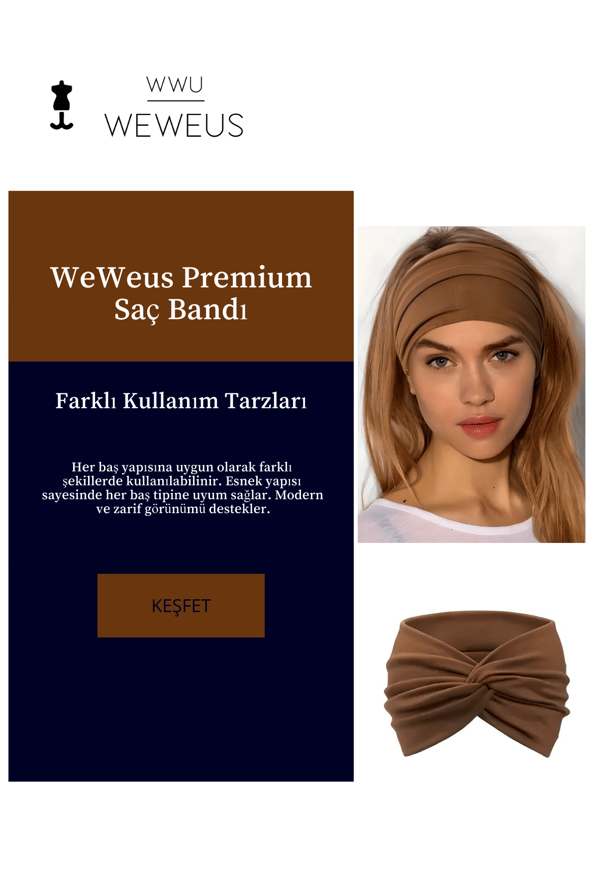 WeWeus KoyuKahve Düz Premium Kadın Saç Bandı