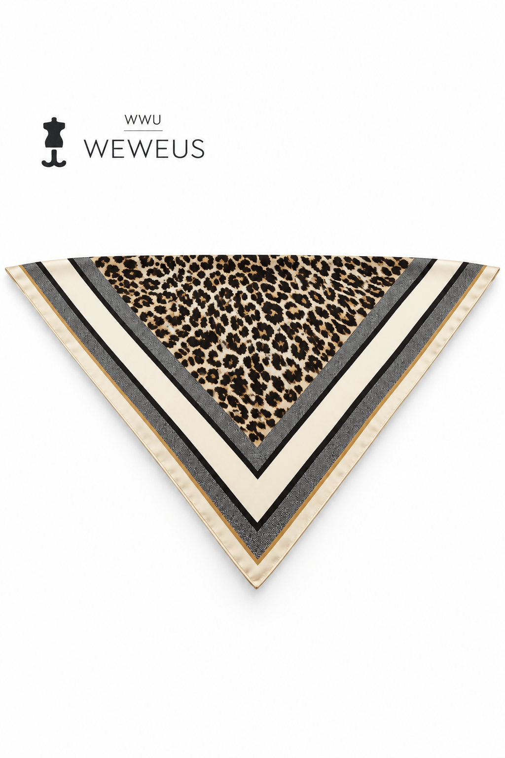 WeWeus Beyaz Çerçeve Leopar Desen İnce Omuz Şalı & Fular 90x90 cm
