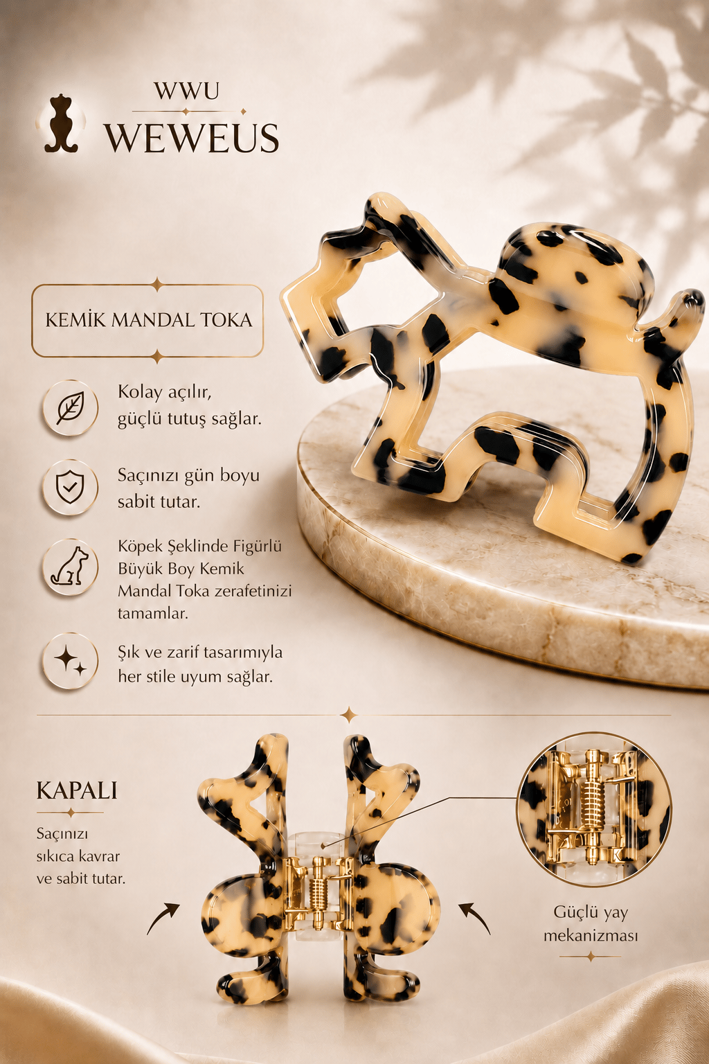 WeWeus Leopar Premium Köpek Şekli Mandal Toka