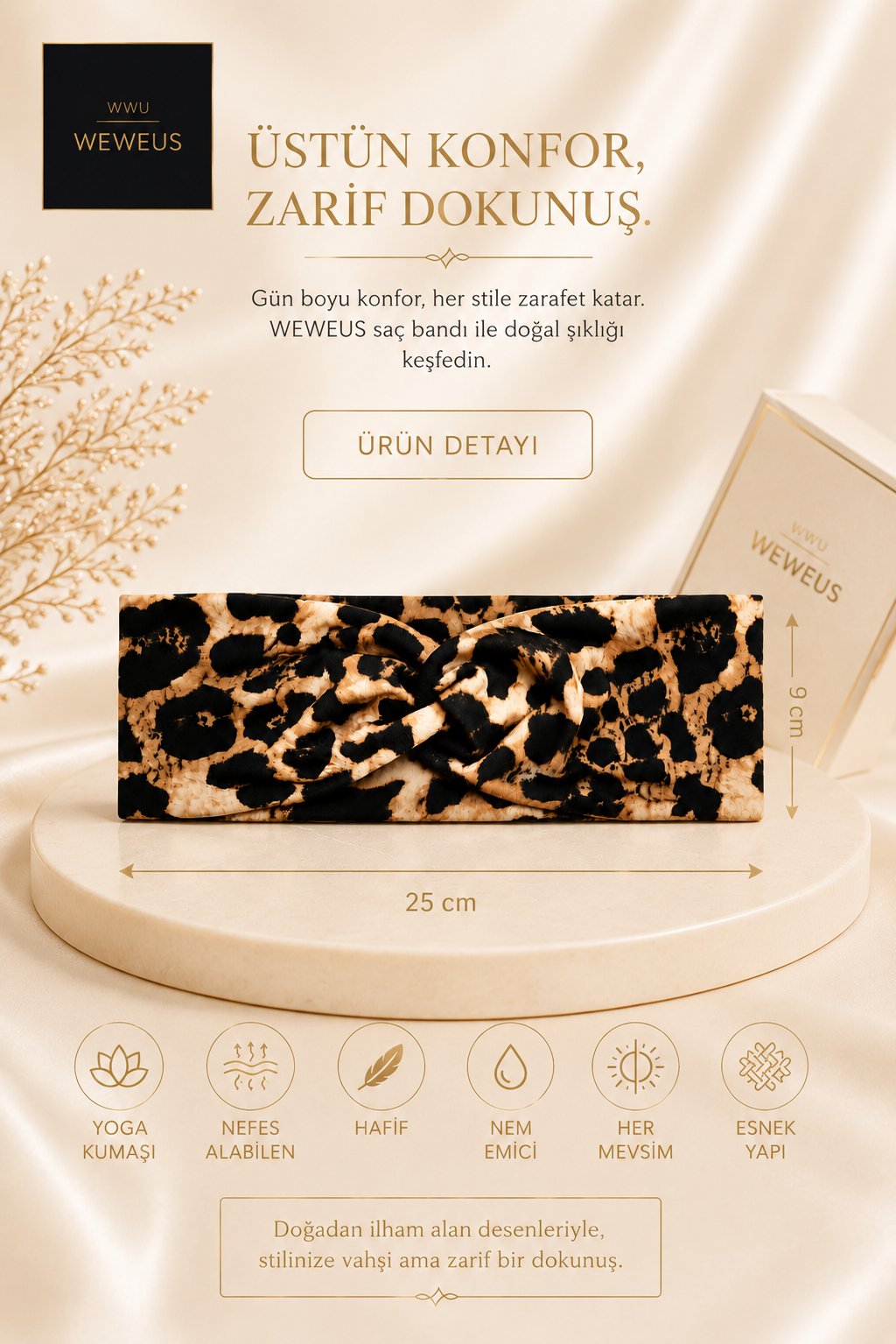 WeWeus Leopar Premium Kadın Dar Saç Bandı