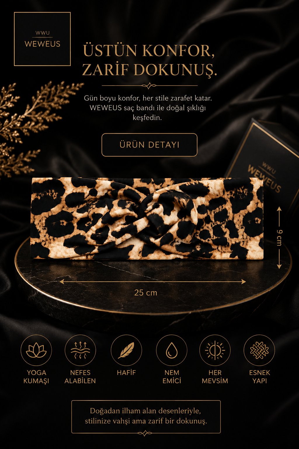 WeWeus Leopar Premium Kadın Dar Saç Bandı