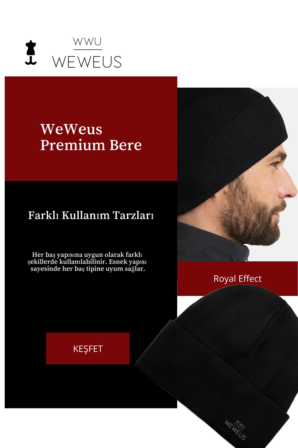 WeWeus Lüks Akrilik Siyah Erkek Bere