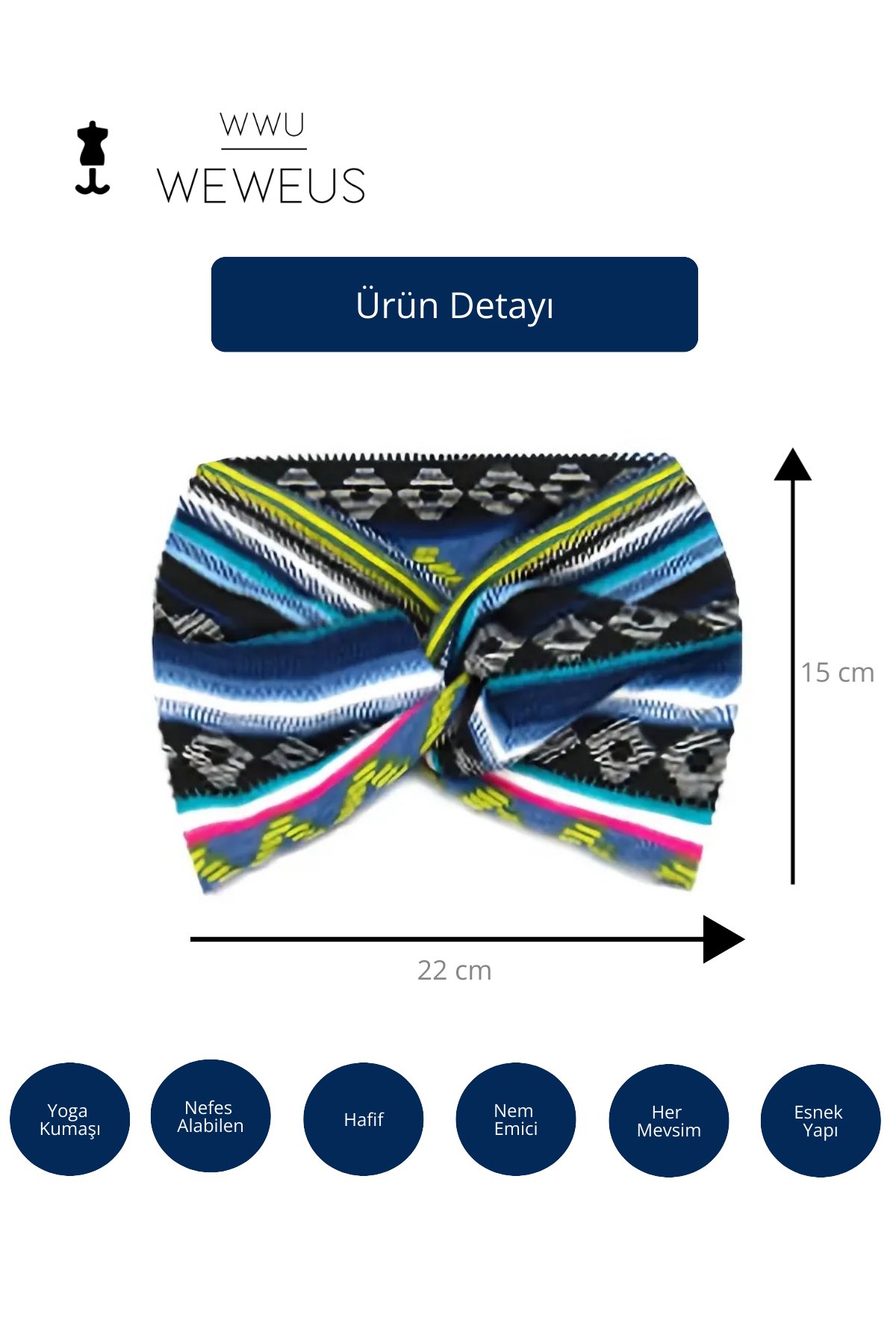 WeWeus Mavi Zikzak Desen Premium Kadın Saç Bandı