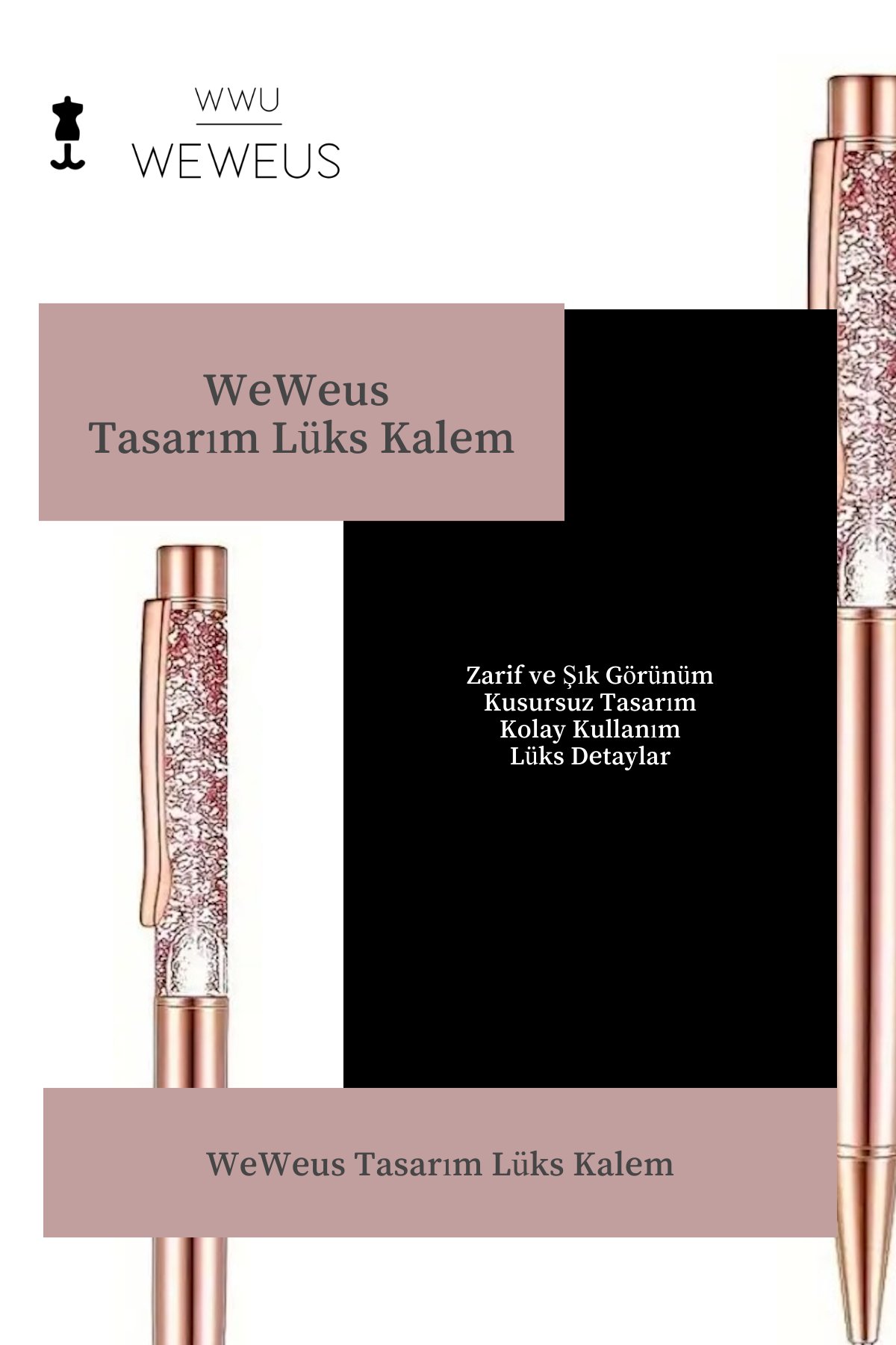 WeWeus Rose Bronz Pullu Tasarım Lüks Tükenmez Kalem
