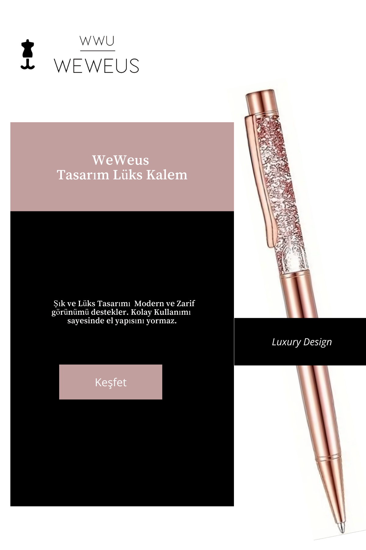 WeWeus Rose Bronz Pullu Tasarım Lüks Tükenmez Kalem