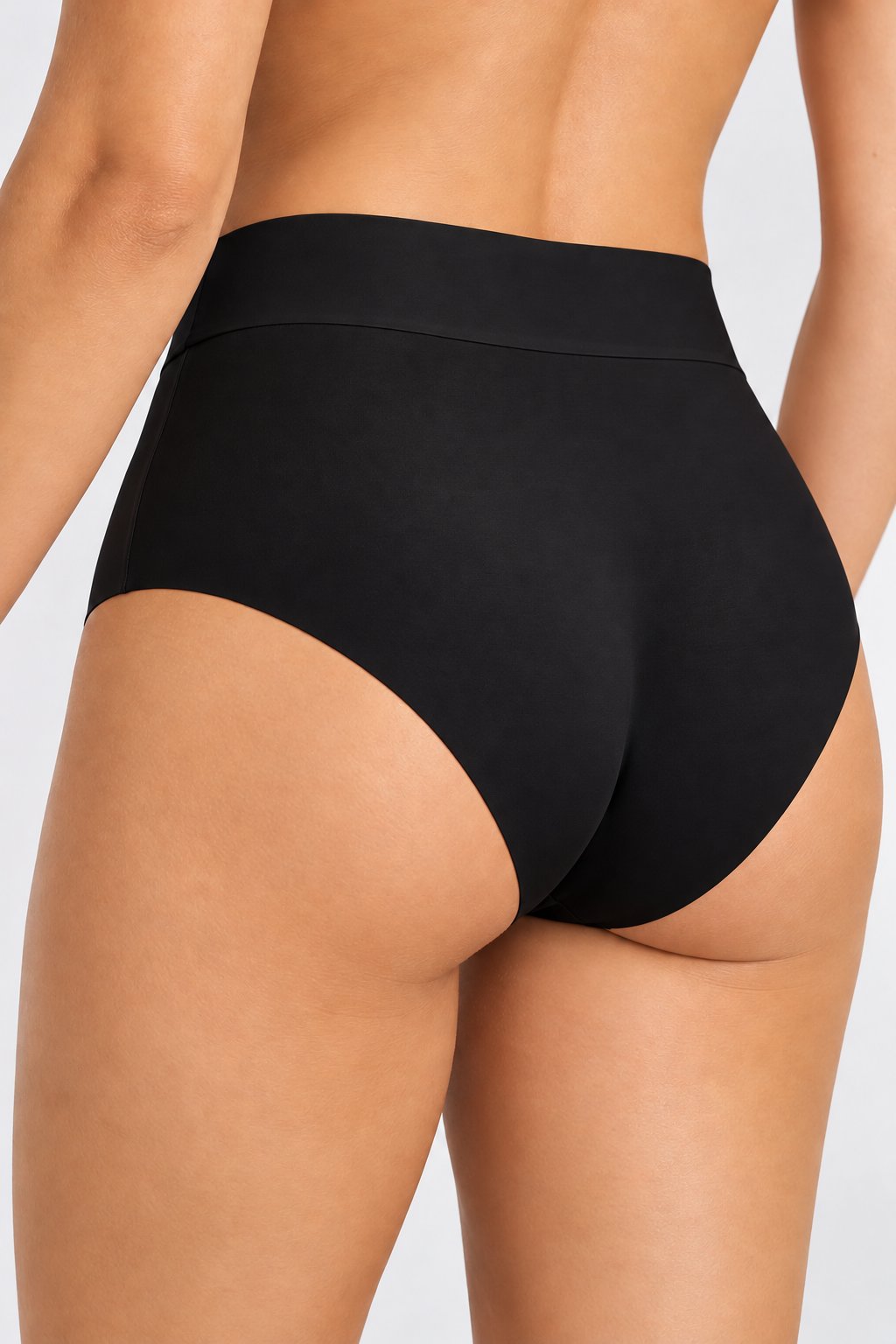 WeWeus Siyah Dikişsiz Lazer Kesim Yüksek Bel Slip Külot