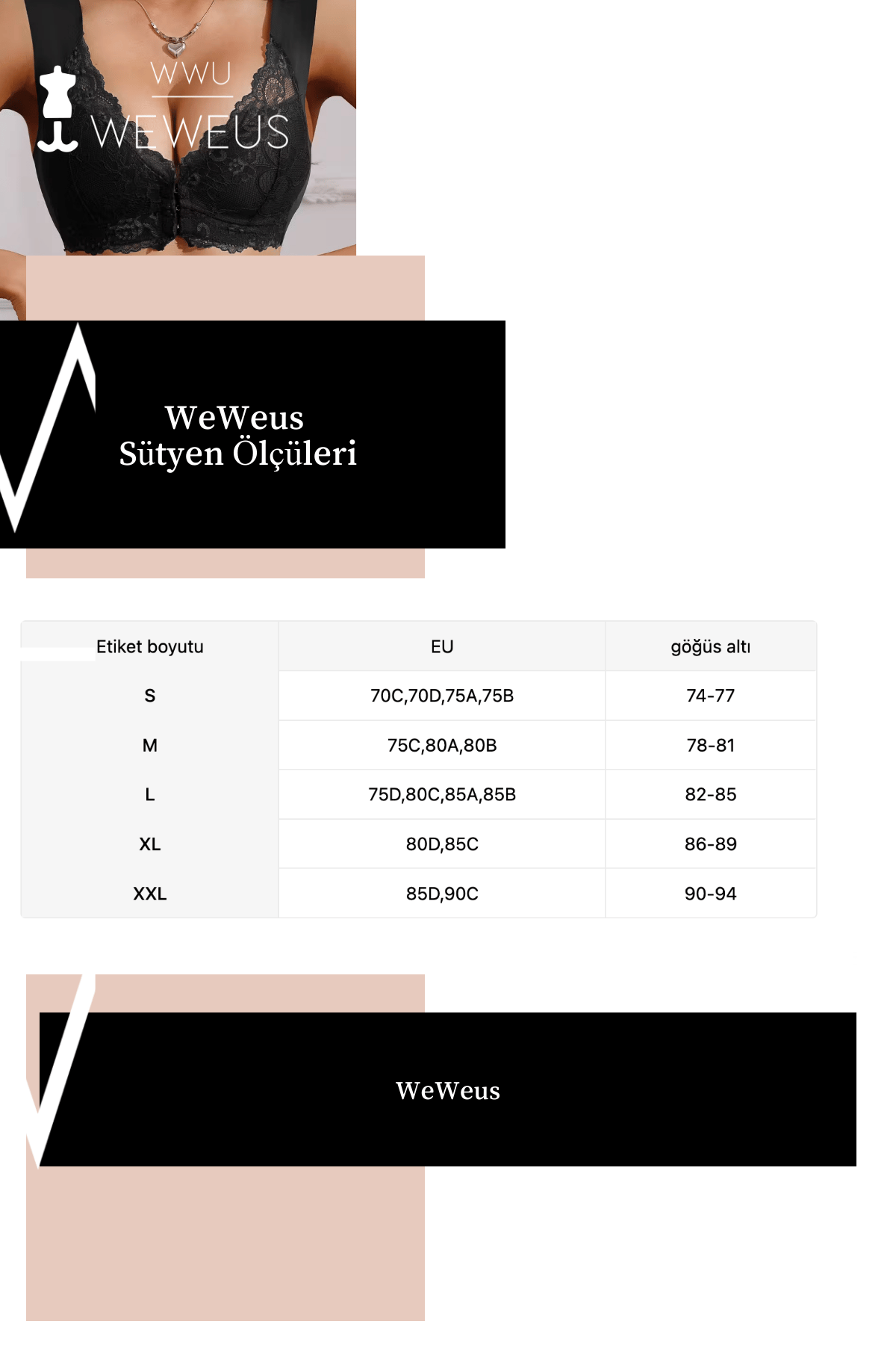 Weweus Siyah Önden Çıtçıtlı Dantelli Push Up Toparlayıcı Sütyen