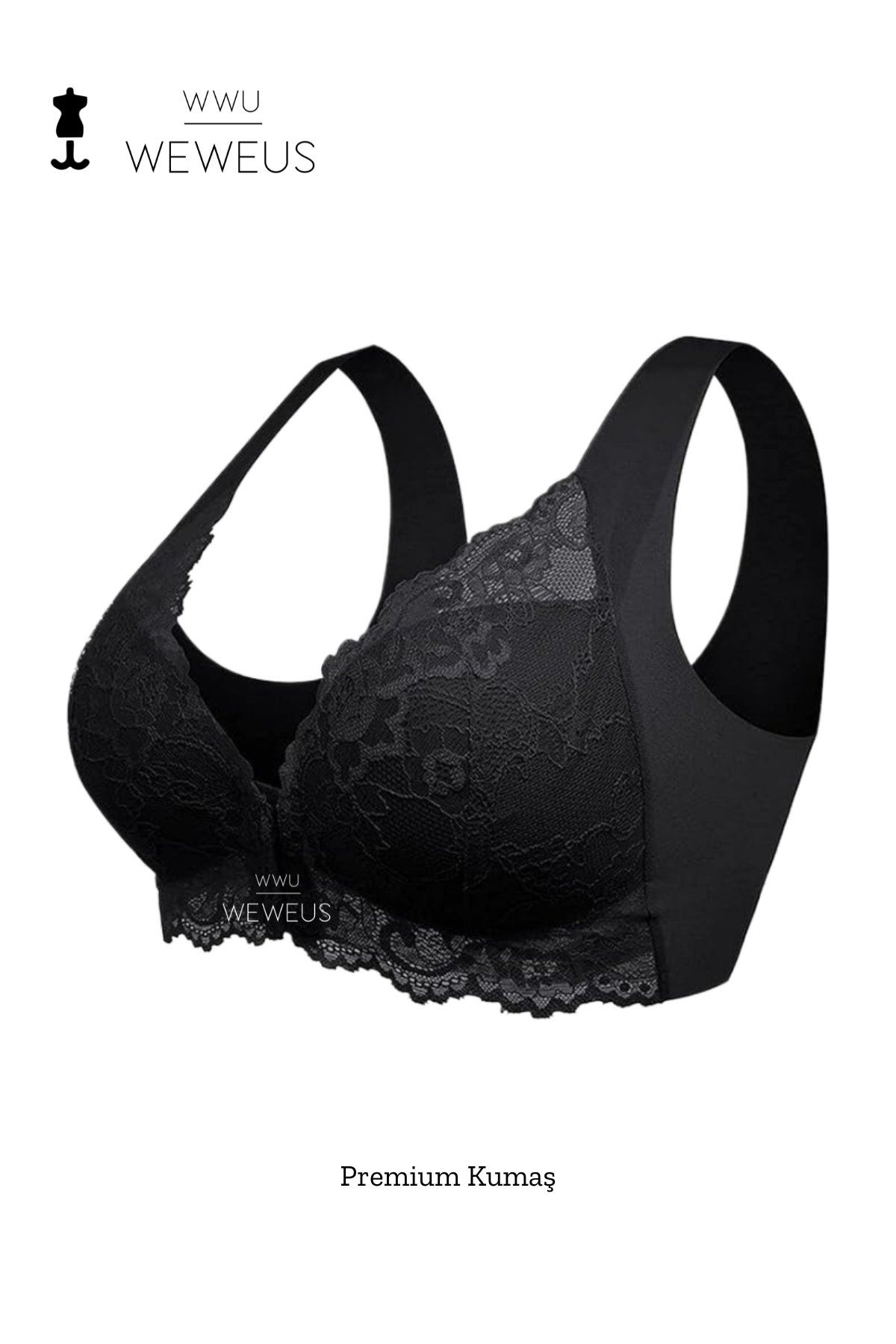 Weweus Siyah Önden Çıtçıtlı Dantelli Push Up Sütyen