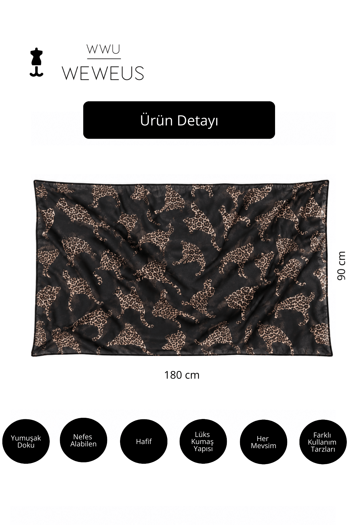 WeWeus Ultra Lüks Kaplan Desen Tek Omuz Şalı & Fular 90x180 cm