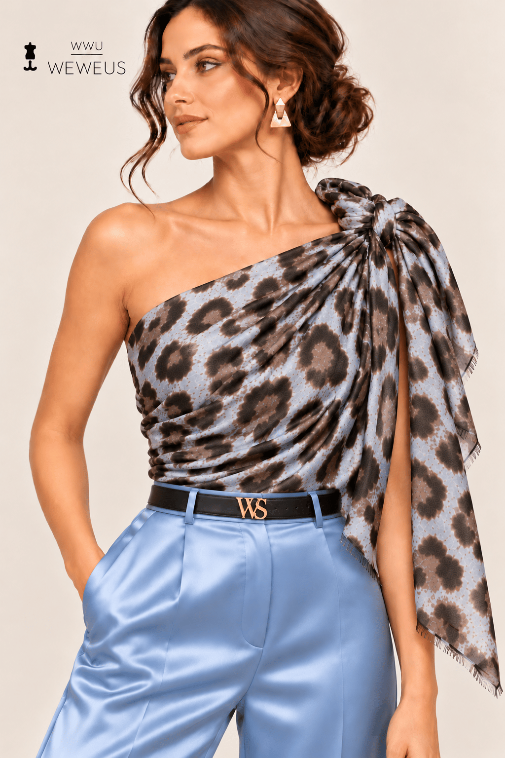 WeWeus Ultra Lüks Mavi Gri Leopar Desen Omuz Şalı & Fular & Baş Örtüsü 90x180 cm