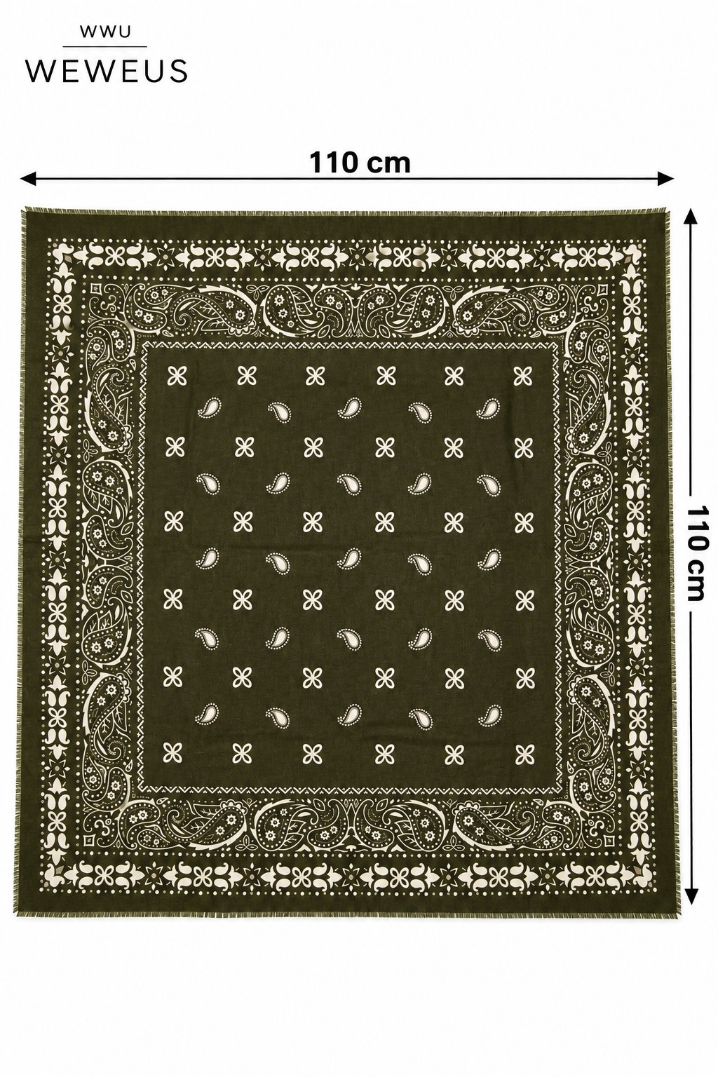 WeWeus Ultra Lüks Yeşil Desenli Şal & Fular & Baş Örtüsü 110x110 cm