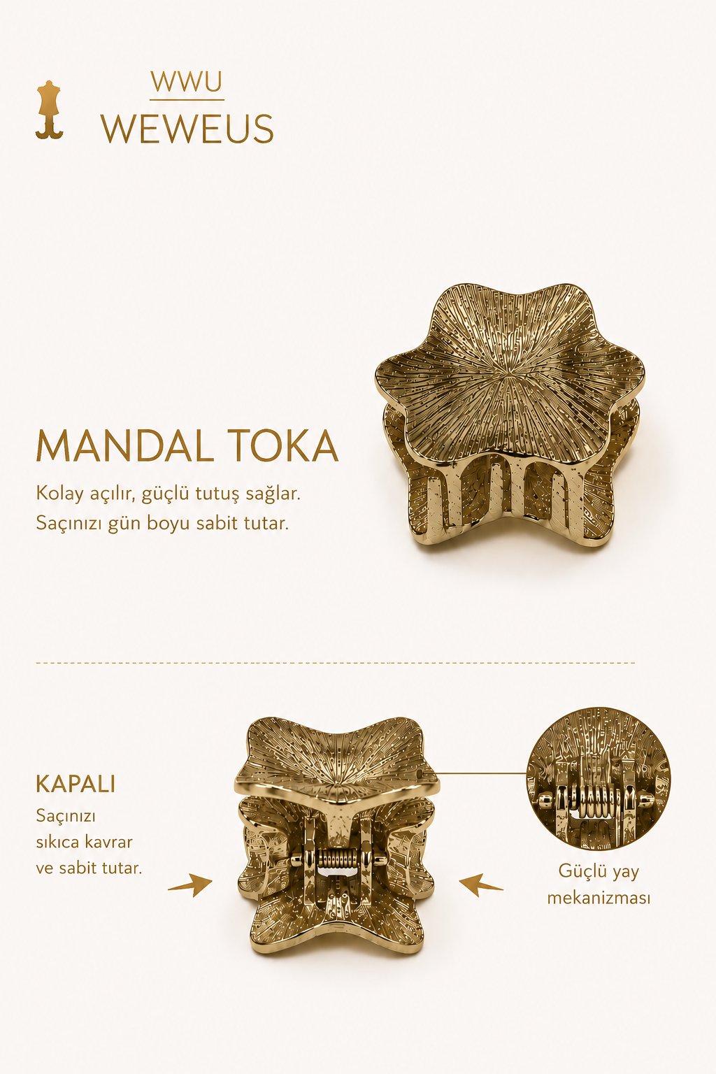 WeWeus Yıldız Koyu Gold Parlak Metal Mini Premium Mandal Toka