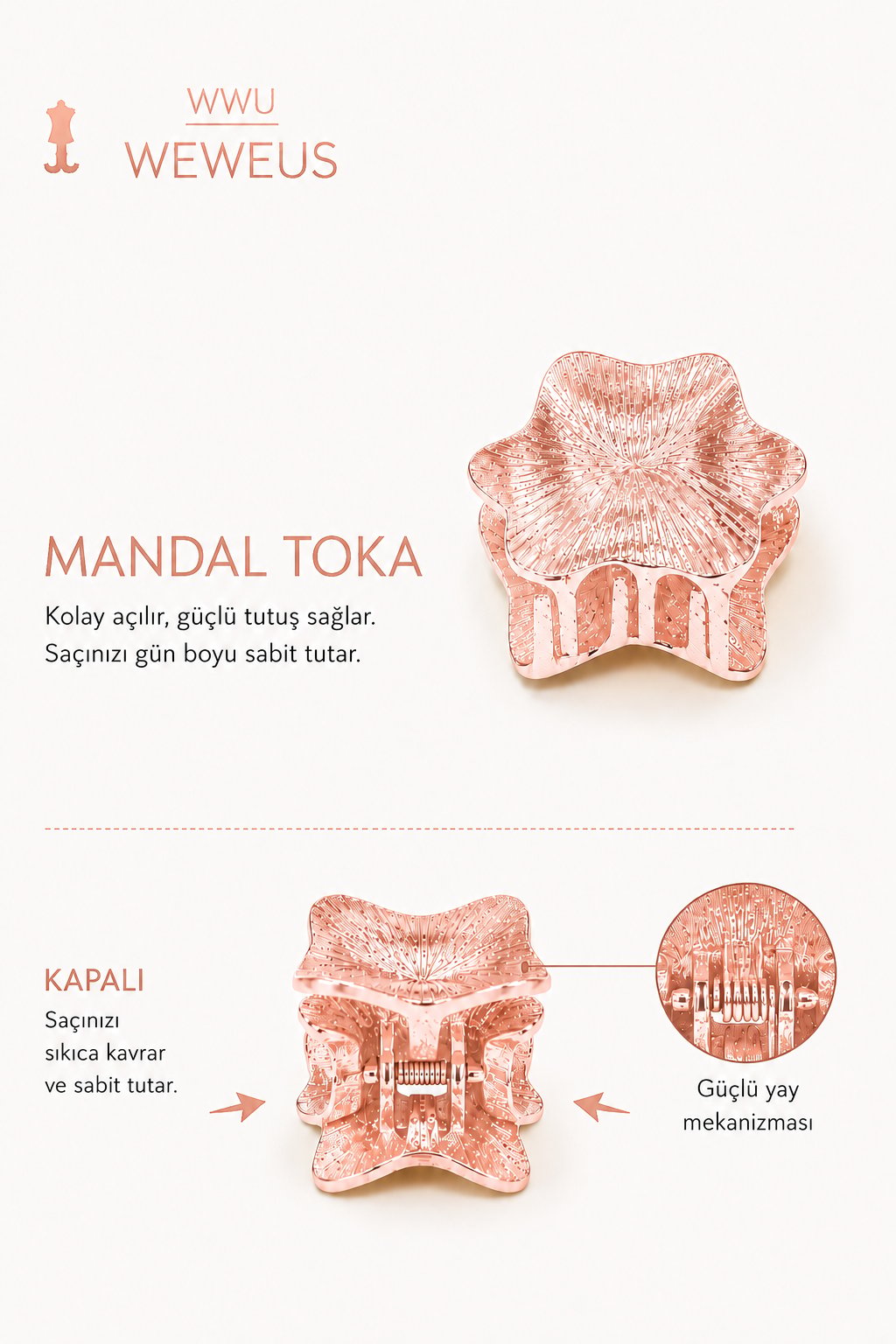 WeWeus Yıldız Rose Metal Mini Premium Mandal Toka