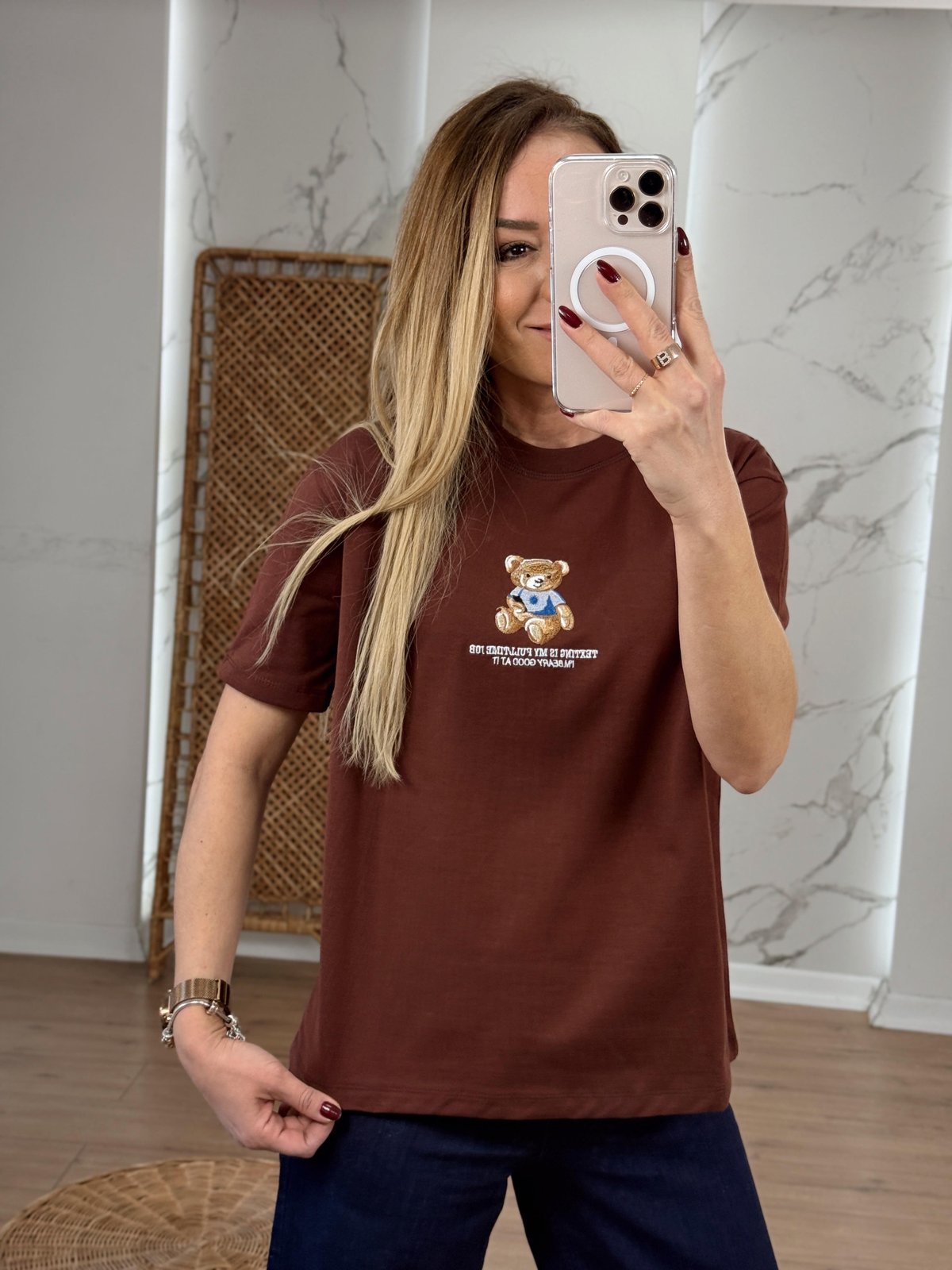 Ayıcık Nakışlı Tshirt KAHVE