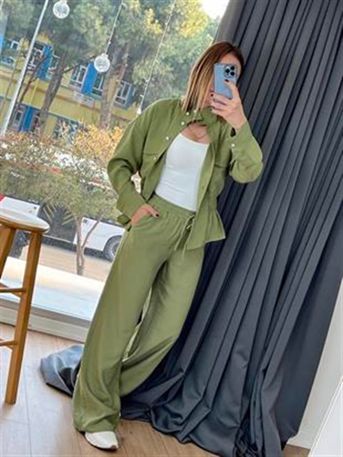 BELİ LASTİKLİ TENSEL PANTOLON HAKİ