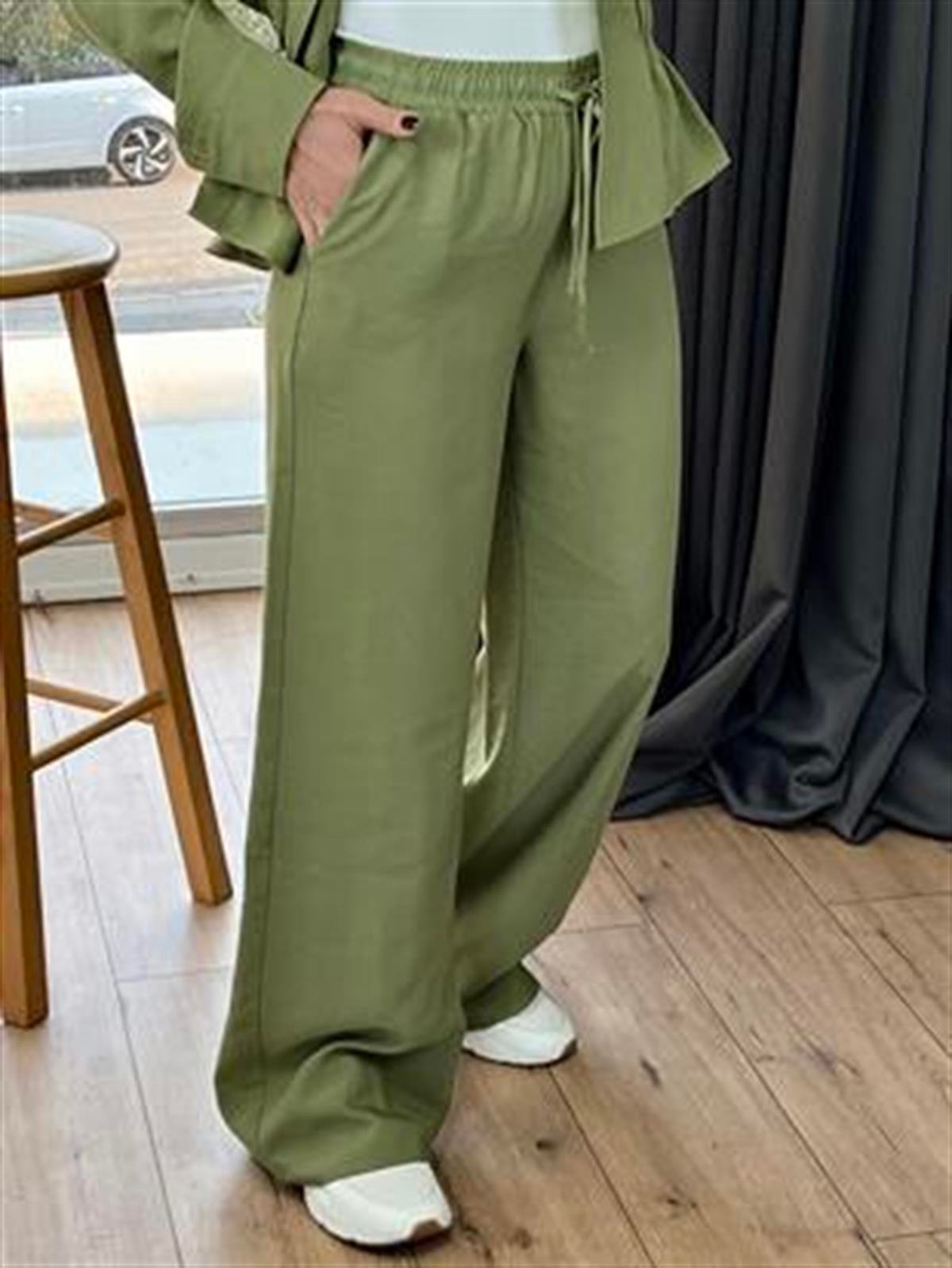 BELİ LASTİKLİ TENSEL PANTOLON HAKİ