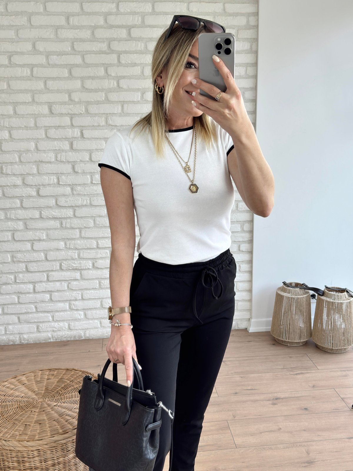 Biye Detaylı Basic Tshirt BEYAZ