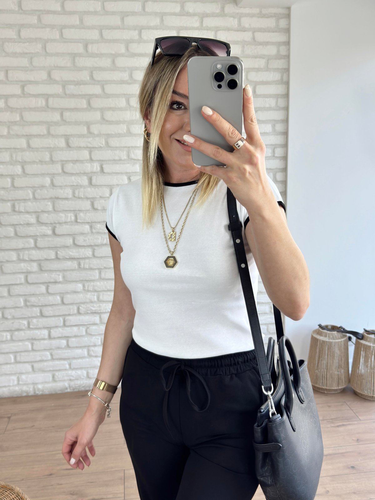 Biye Detaylı Basic Tshirt BEYAZ
