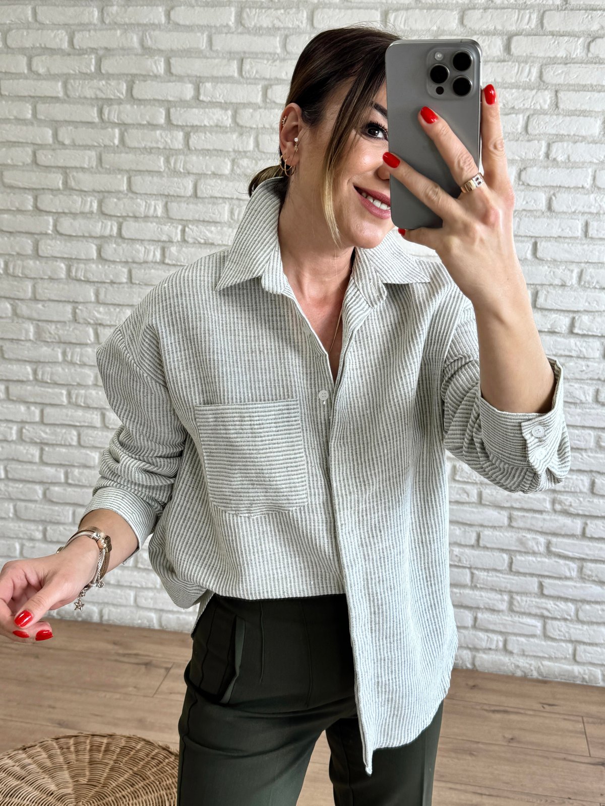 Çizgili Pullu Gömlek HAKİ