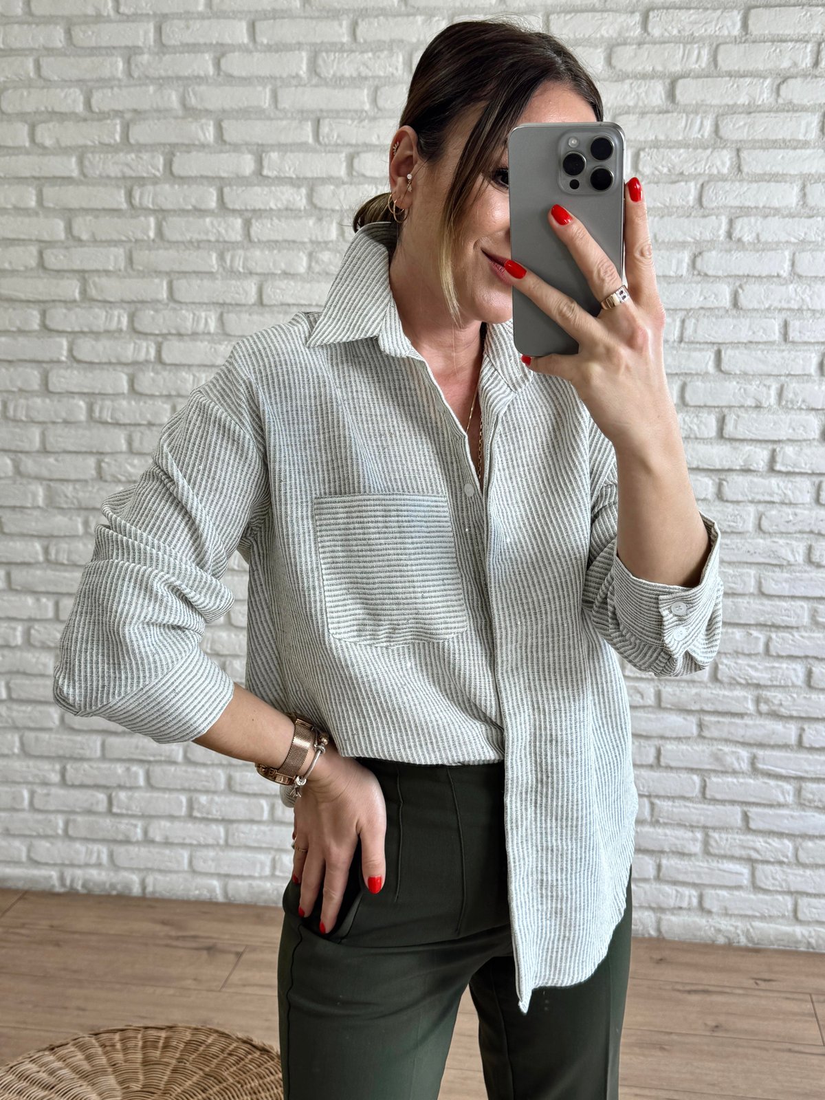 Çizgili Pullu Gömlek HAKİ