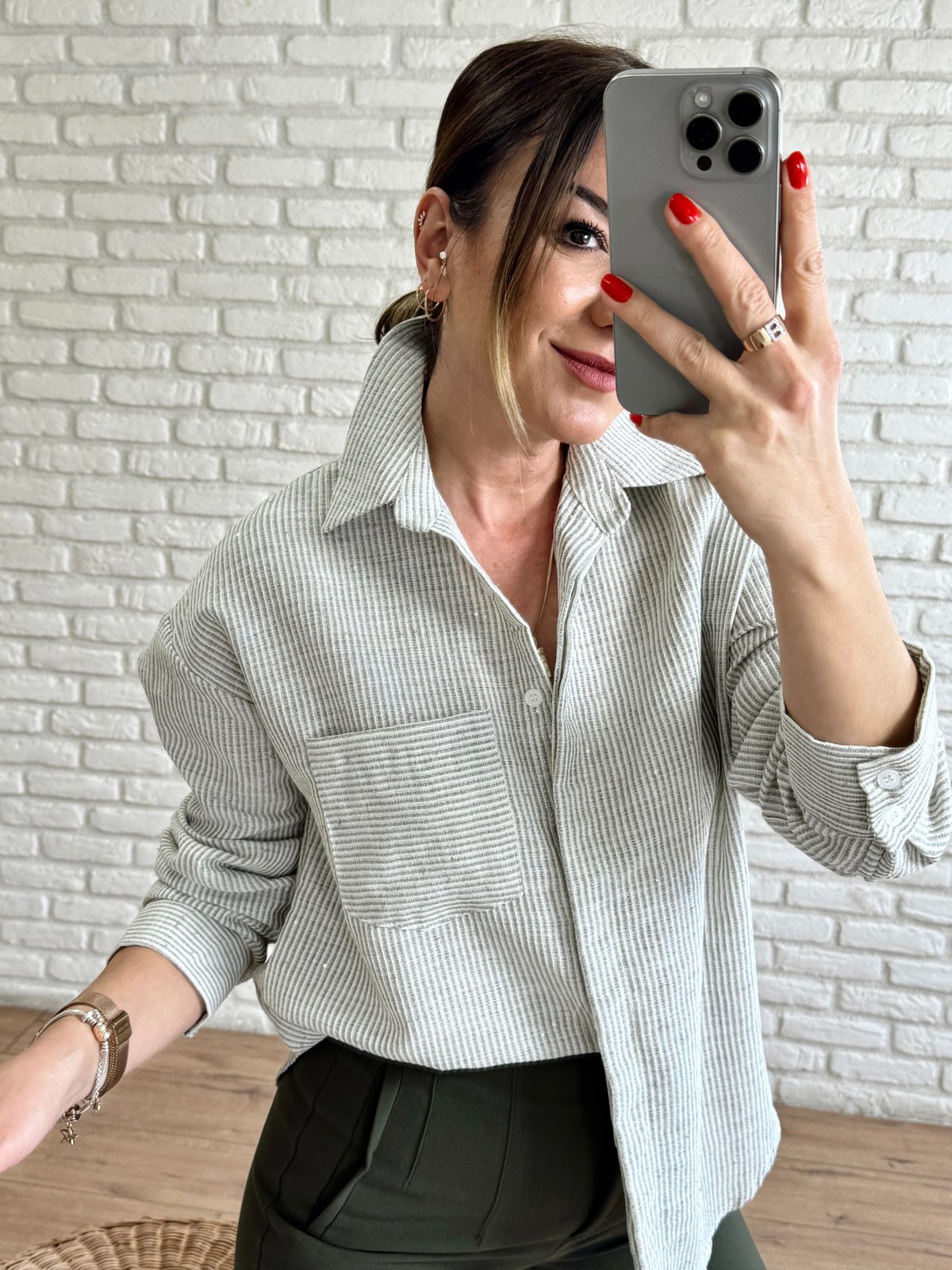 Çizgili Pullu Gömlek HAKİ