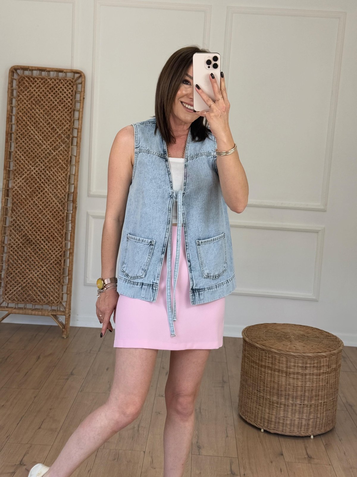 Fermuarlı Kumaş Mini Etek PEMBE