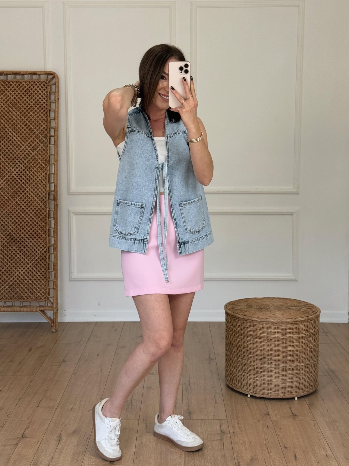 Fermuarlı Kumaş Mini Etek PEMBE