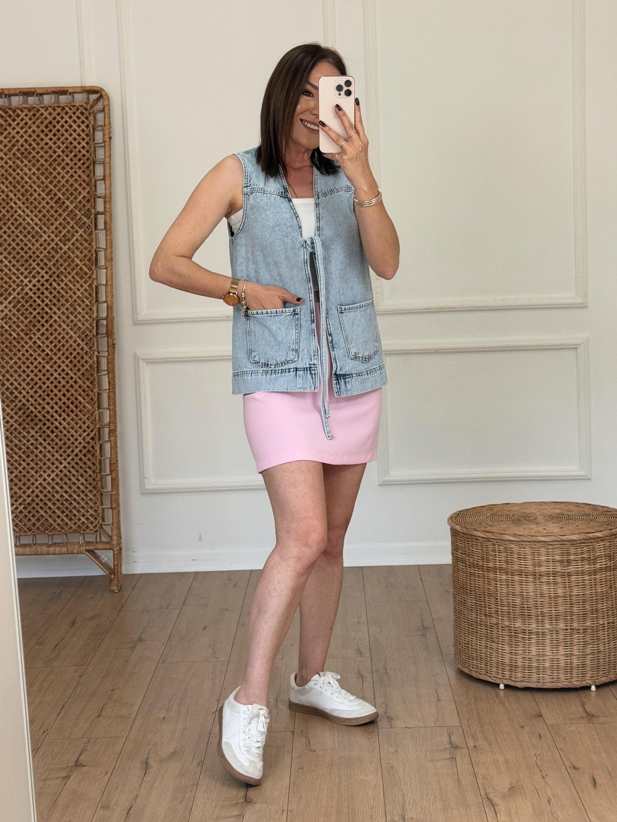 Fermuarlı Kumaş Mini Etek PEMBE