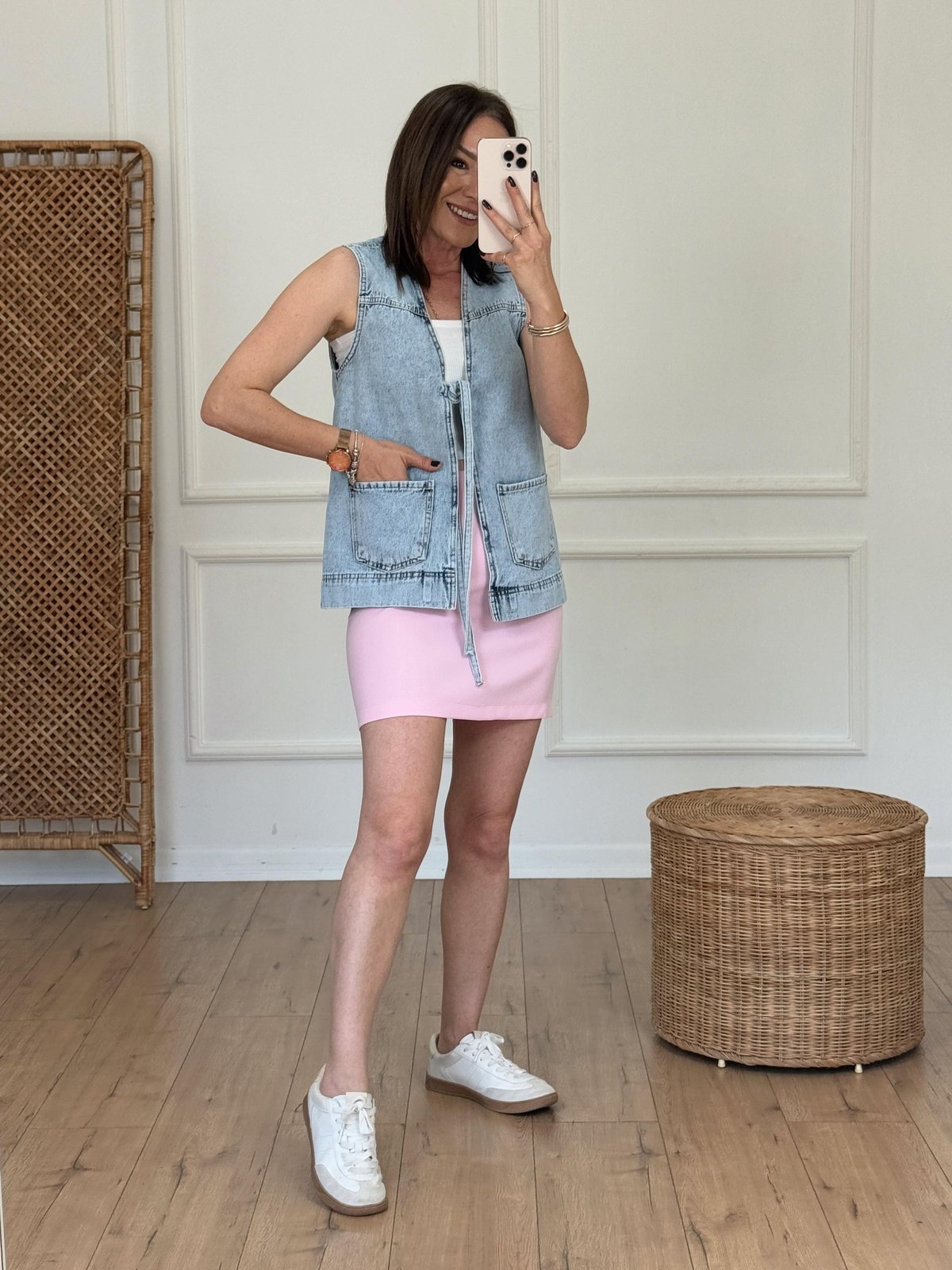 Fermuarlı Kumaş Mini Etek PEMBE