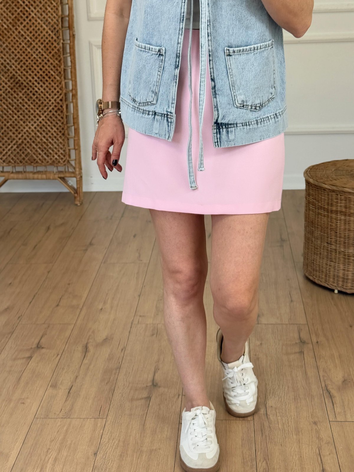 Fermuarlı Kumaş Mini Etek PEMBE