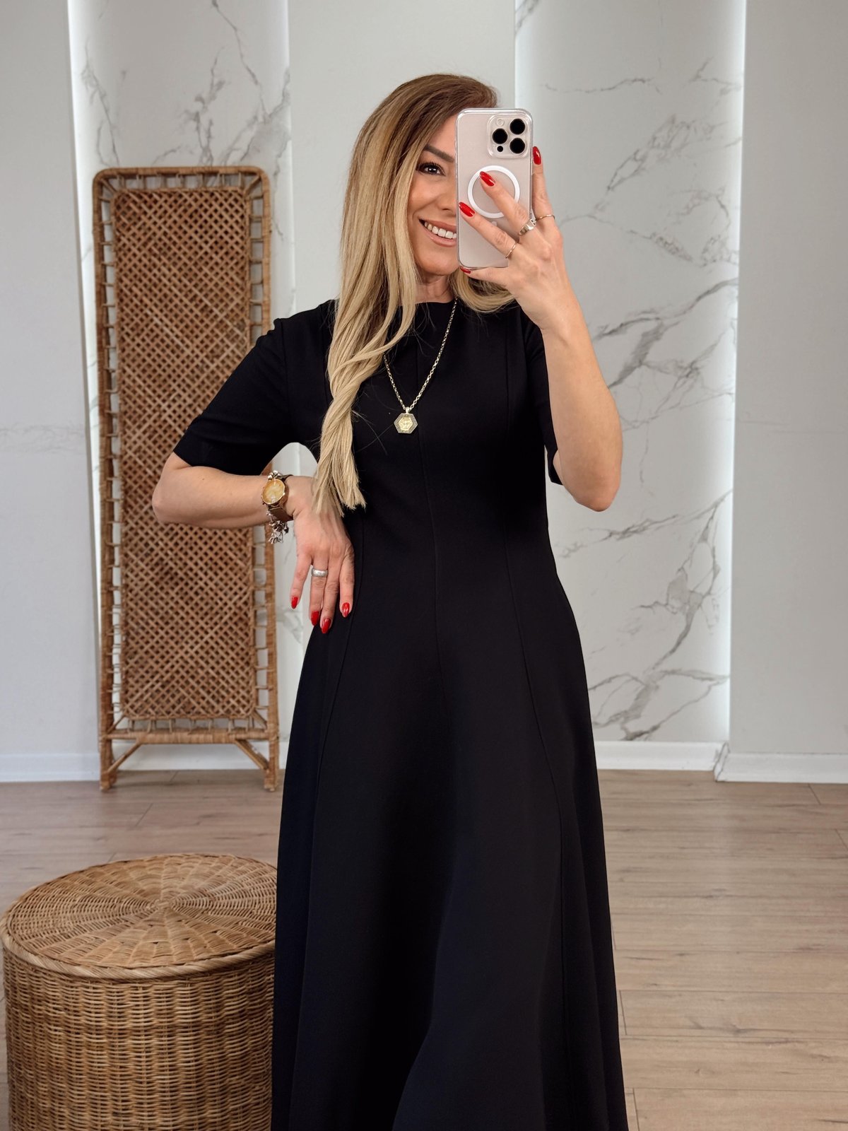 Godeli Midi Elbise SİYAH