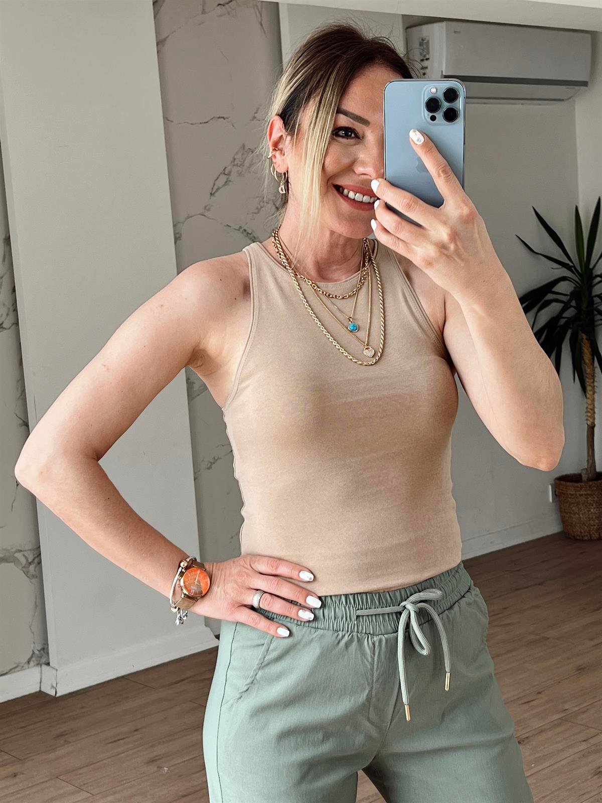 Halter Yaka Tshirt BEJ