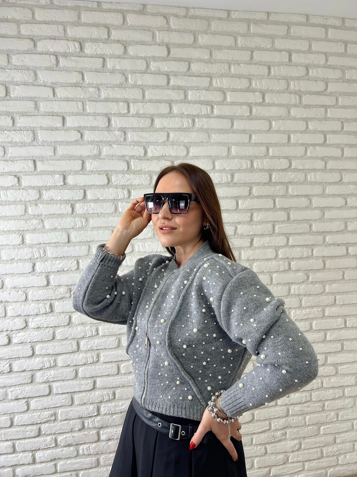 İncili Bomber Ceket GRİ