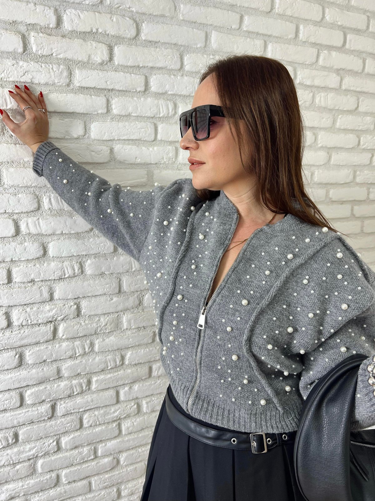 İncili Bomber Ceket GRİ