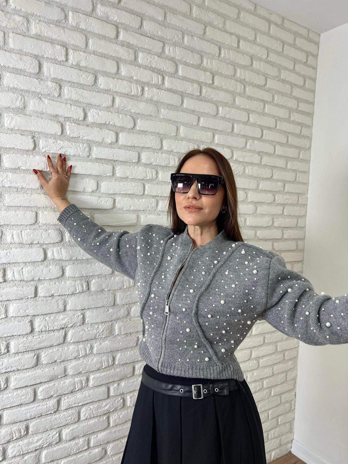 İncili Bomber Ceket GRİ