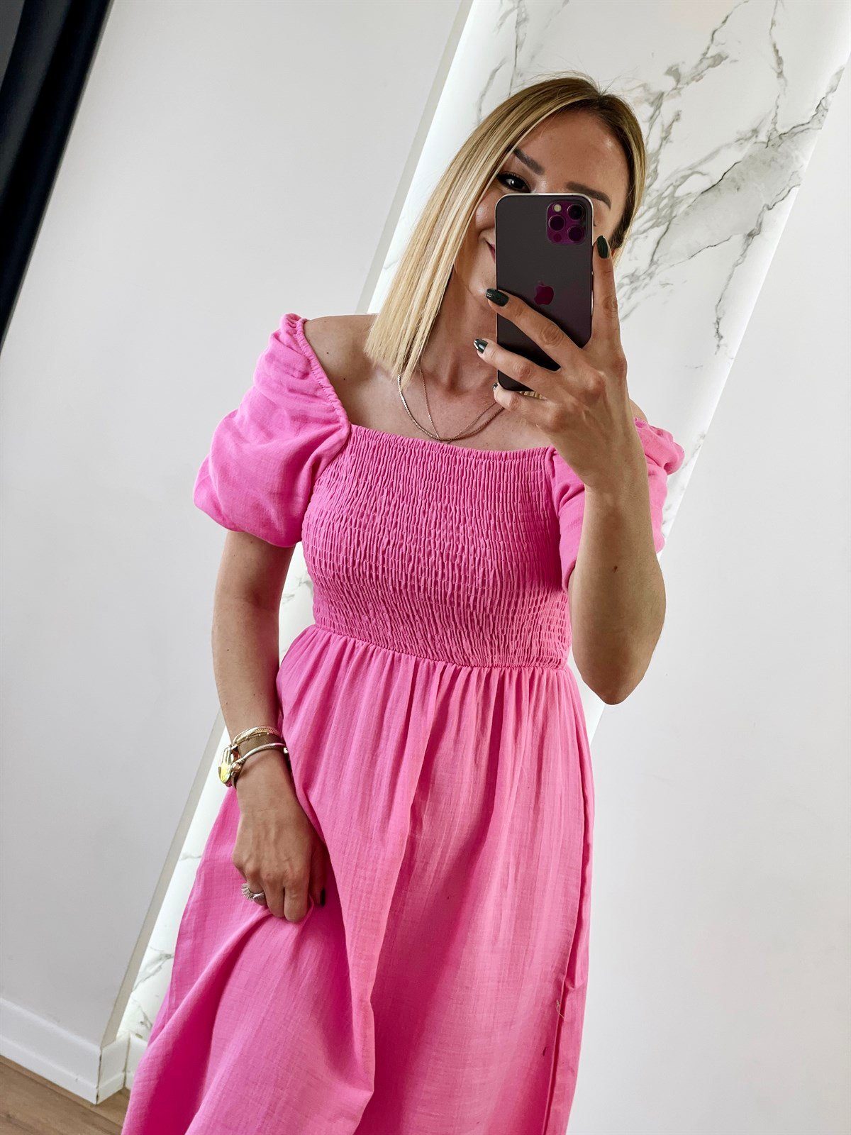 Karpuz Kol Elbise Pembe