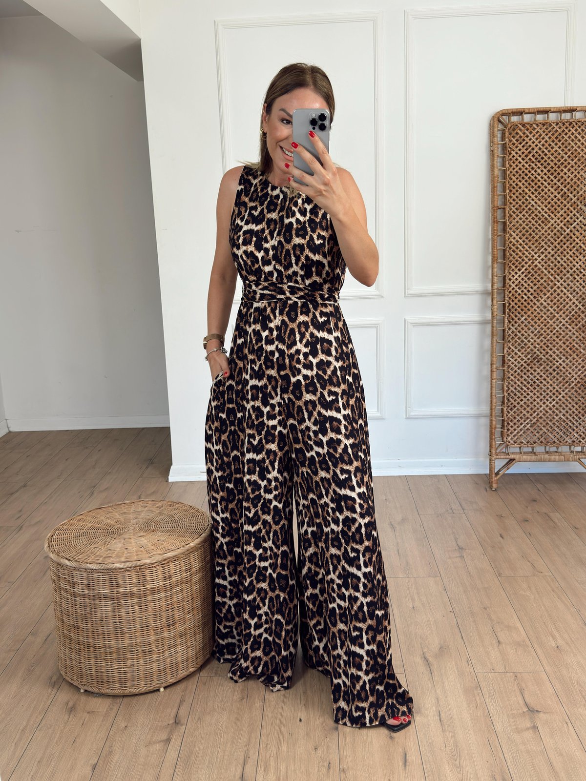 Kuşak Detaylı Geniş Paça Tulum KAHVE