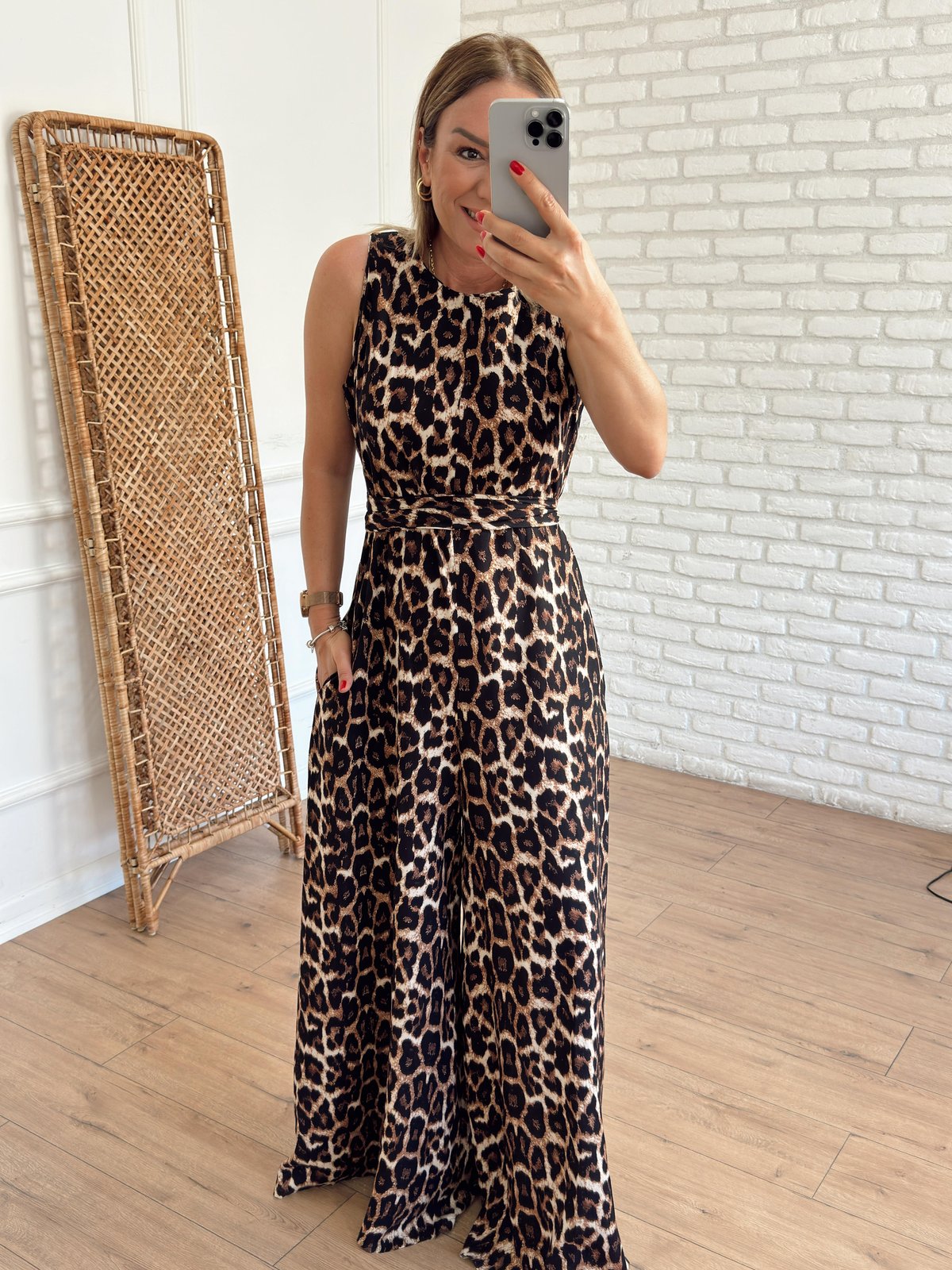 Kuşak Detaylı Geniş Paça Tulum KAHVE