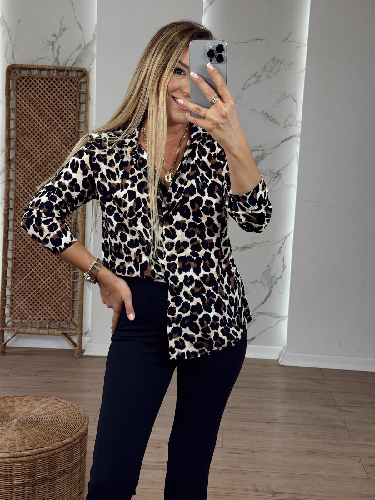 Leopar Desen Gömlek KAHVE