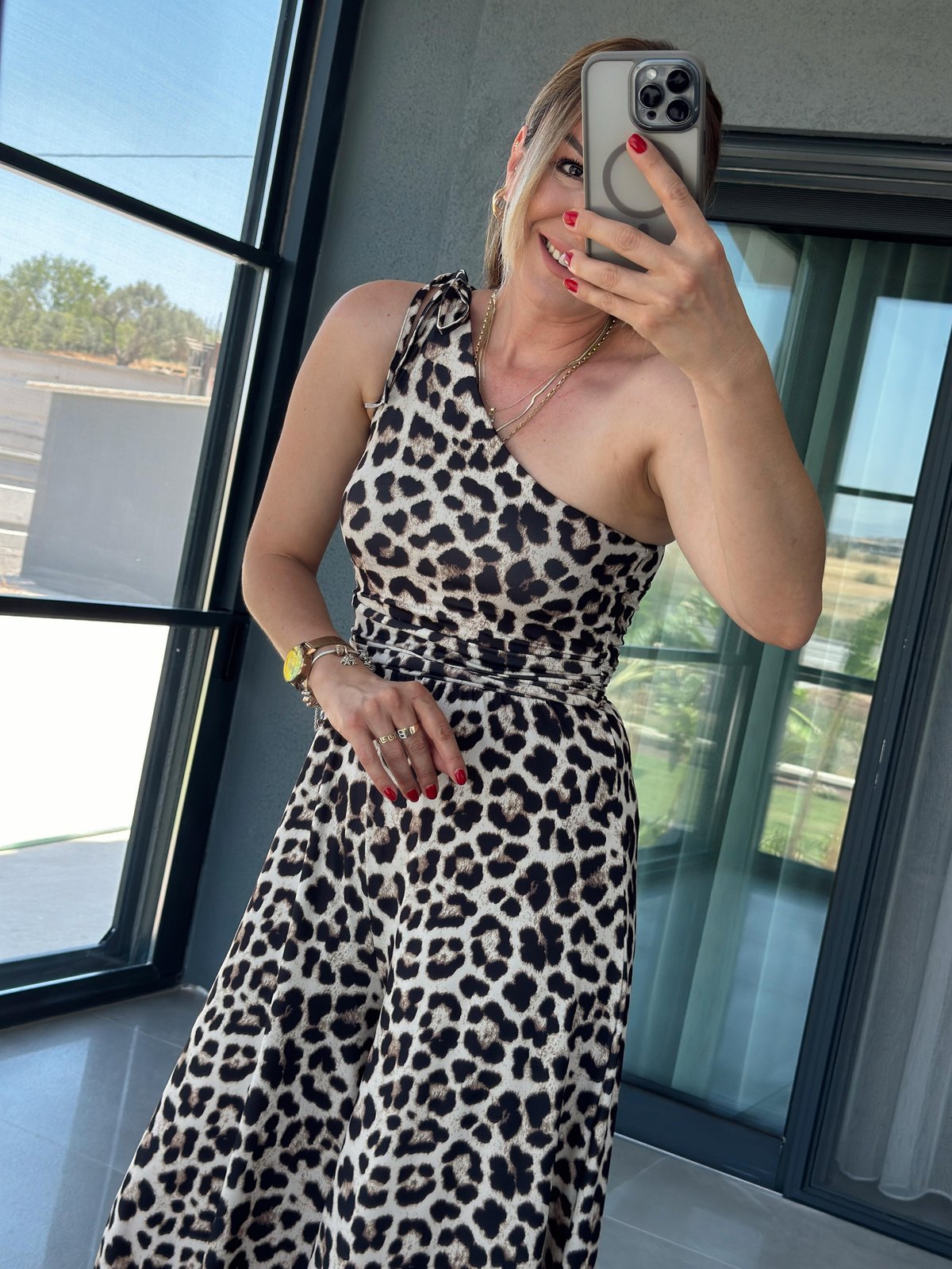 Leopar Desen Tek Omuz Tulum KAHVE