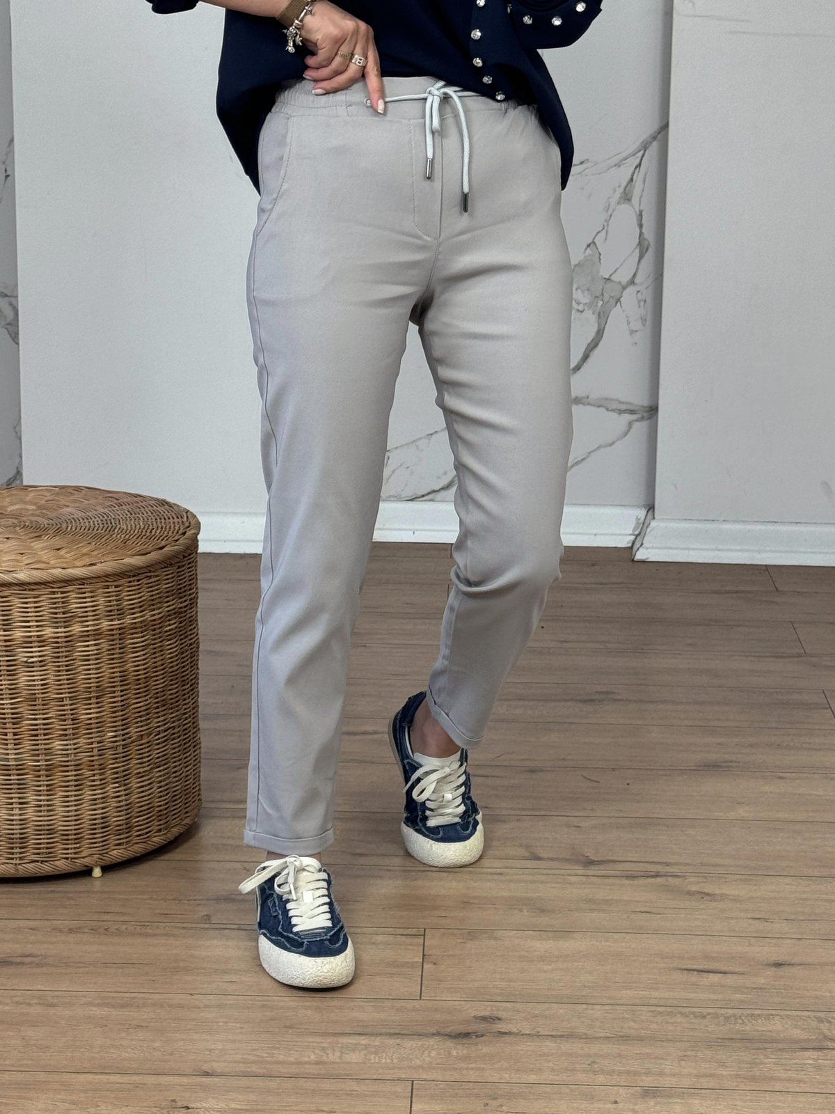 Likralı Beli Lastikli Duble Paça Pantolon TAŞ