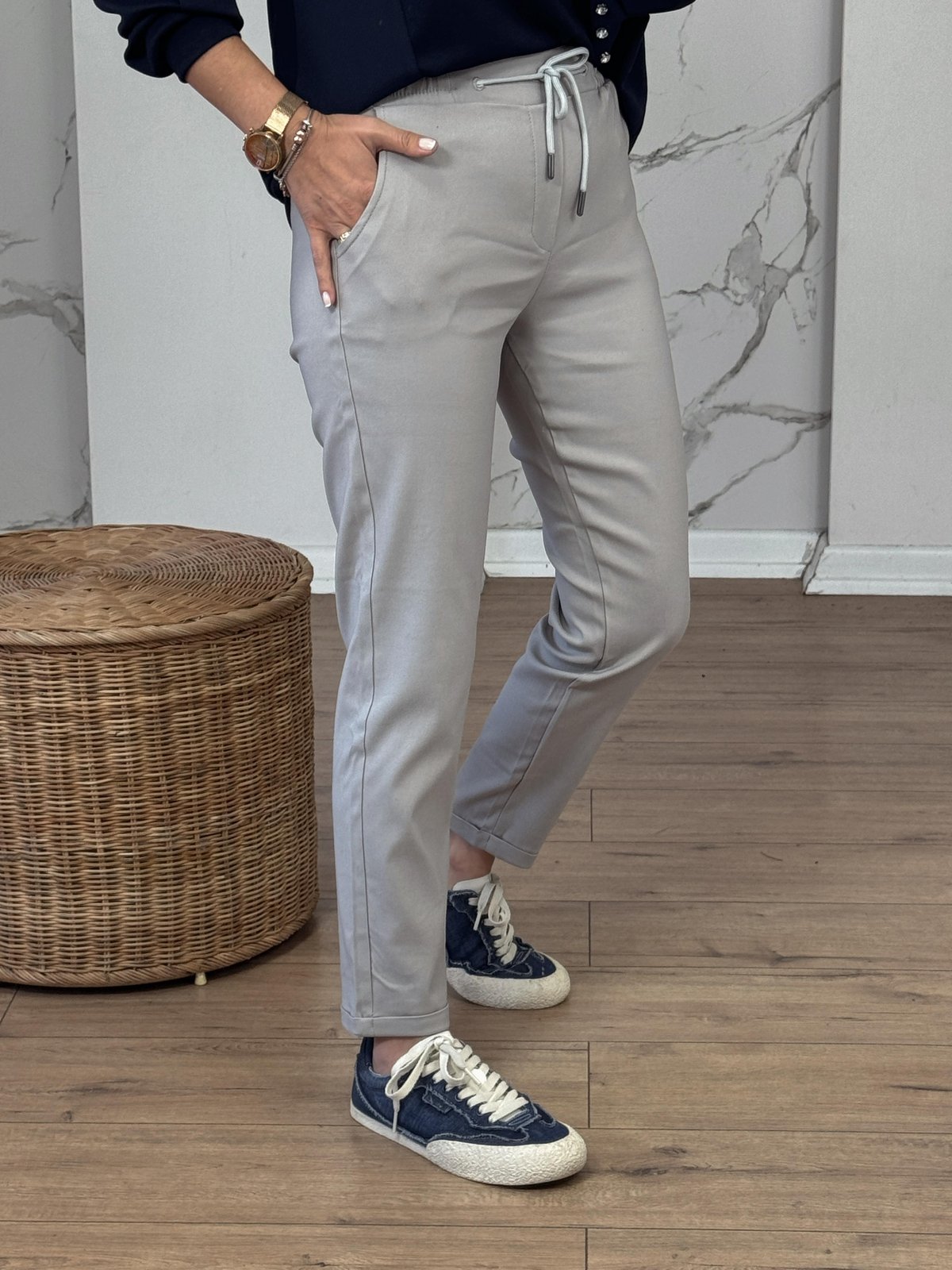 Likralı Beli Lastikli Duble Paça Pantolon TAŞ