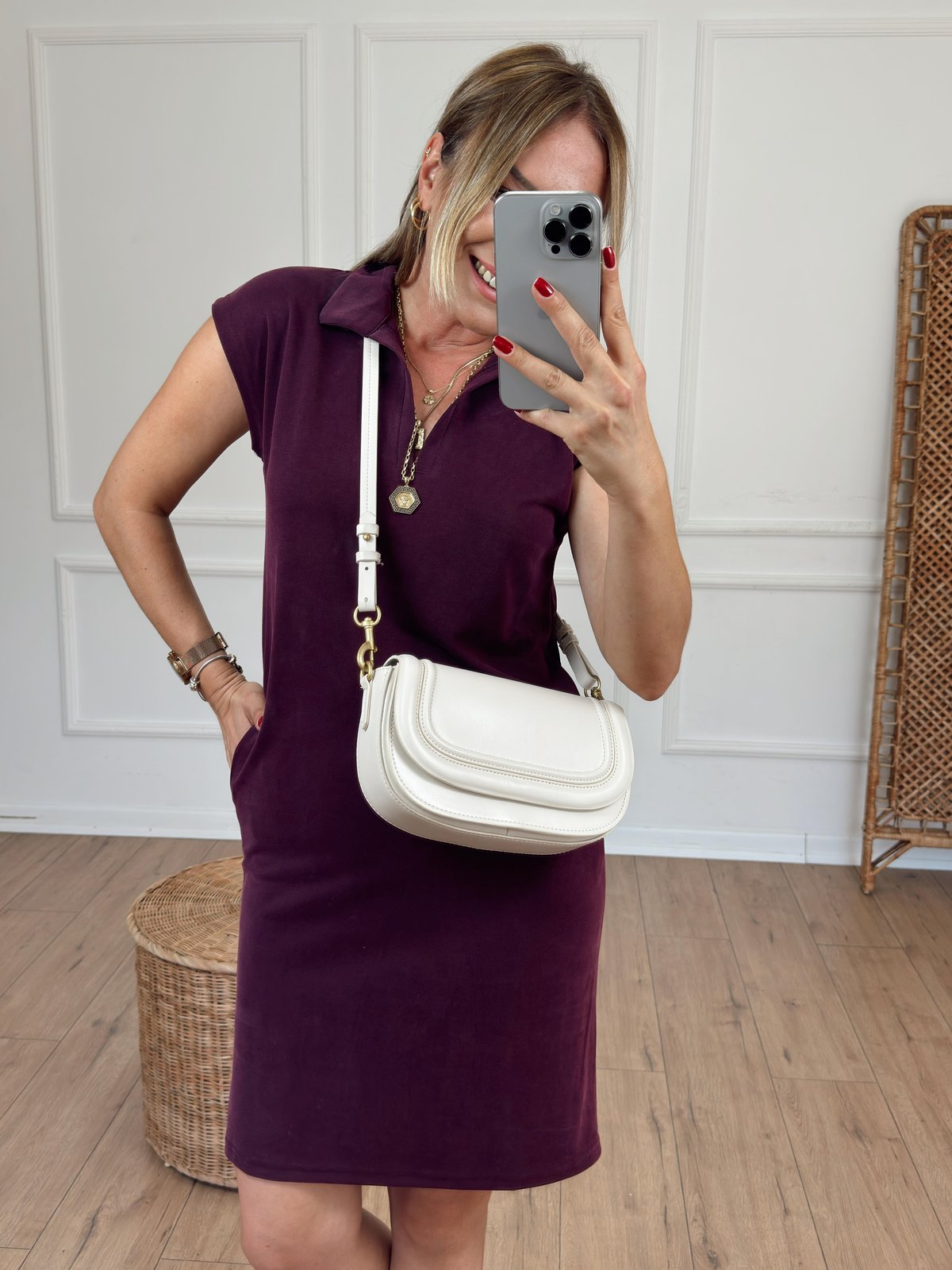 Modal Kumaş Polo Yaka Cep Detaylı Elbise BORDO