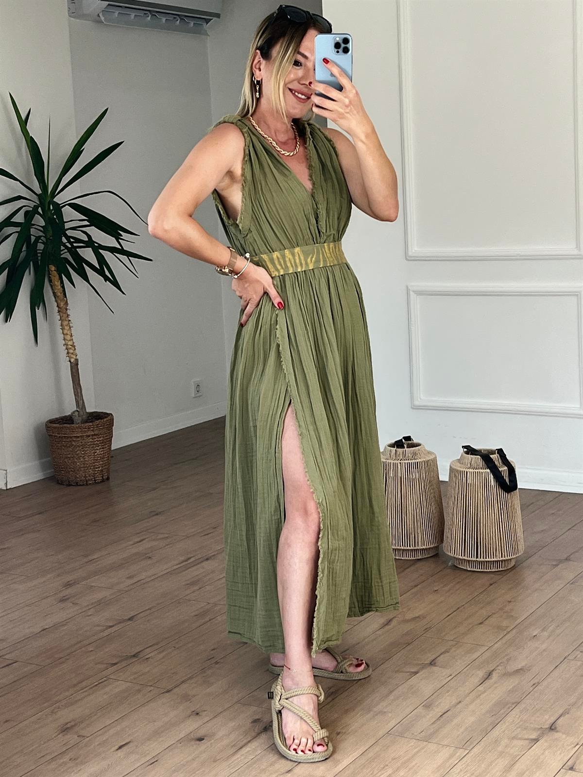 Müslin Helen Model Elbise HAKİ